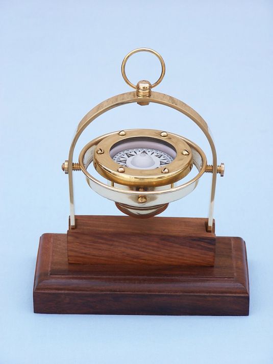 Antique Brass Executive Desk Gimbal Compass 8"