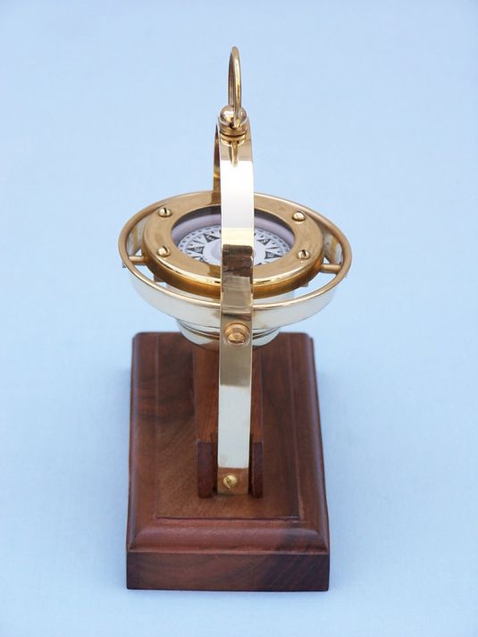 Antique Brass Executive Desk Gimbal Compass 8"