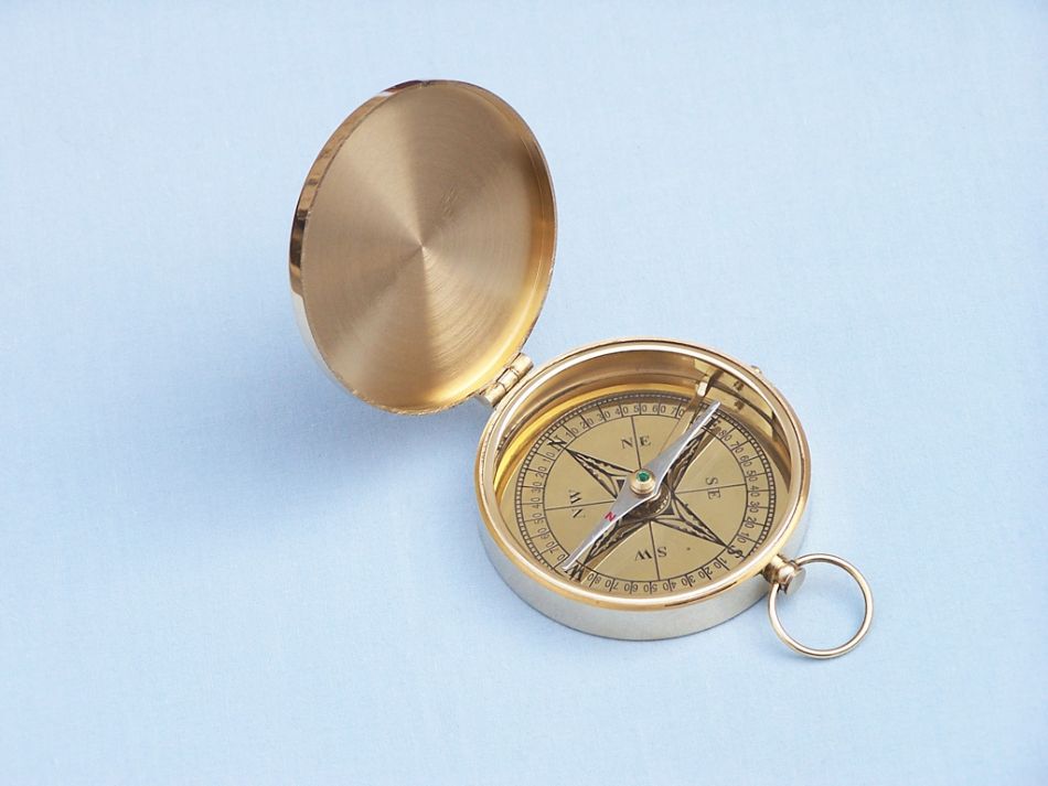 Solid Brass Gentlemen's Compass w/ Rosewood Box 4"