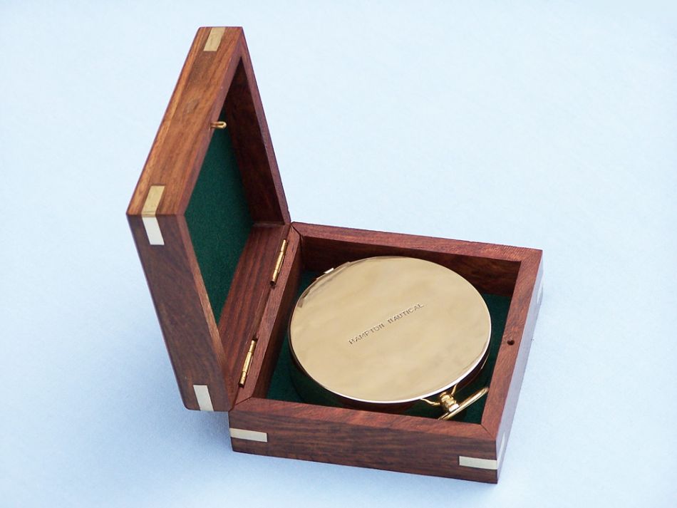 Solid Brass Gentlemen's Compass w/ Rosewood Box 4"