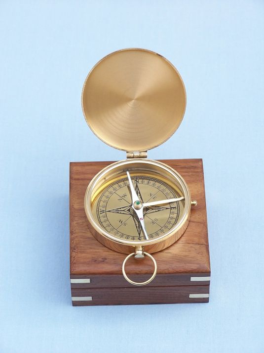 Solid Brass Gentlemen's Compass w/ Rosewood Box 4"