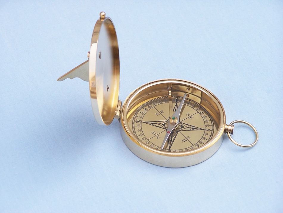 Solid Brass Admiral's Sundial Compass w/ Rosewood Box 4"