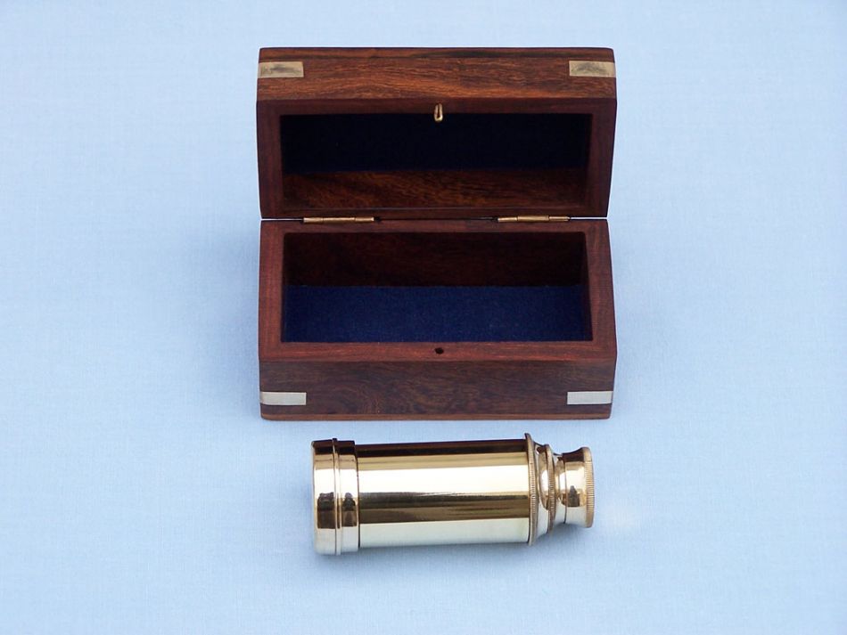 Deluxe Class Scout's Brass Spyglass Telescope 7" w/ Rosewood Box