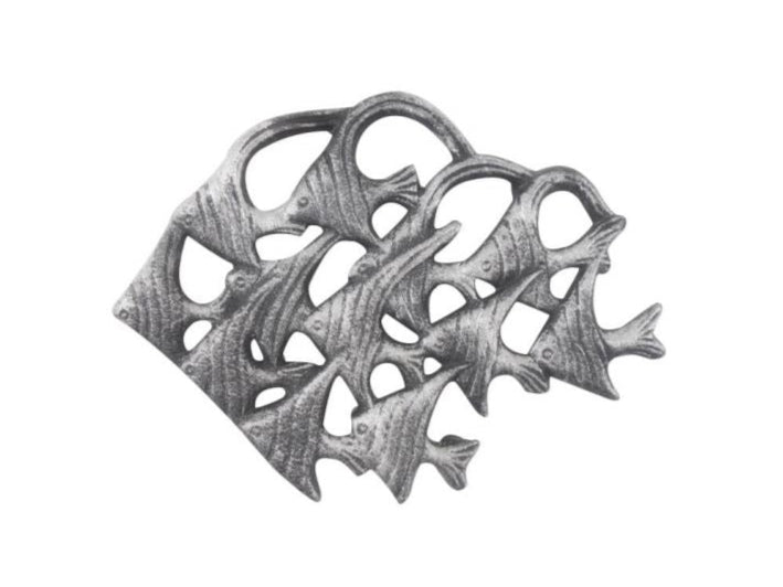 Rustic Silver Cast Iron School of Fish Kitchen Trivet 6.5"