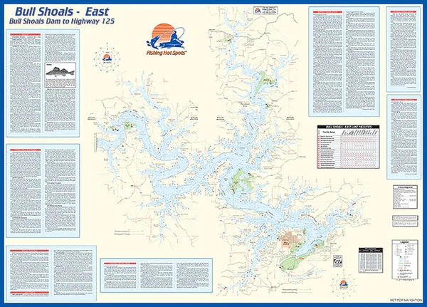Bull Shoals-East (Bull Shoals Dam to Hwy 125 - MO/AR) Fishing Wall Map-L171