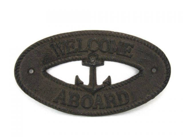Cast Iron Welcome Aboard with Anchor Sign 8"