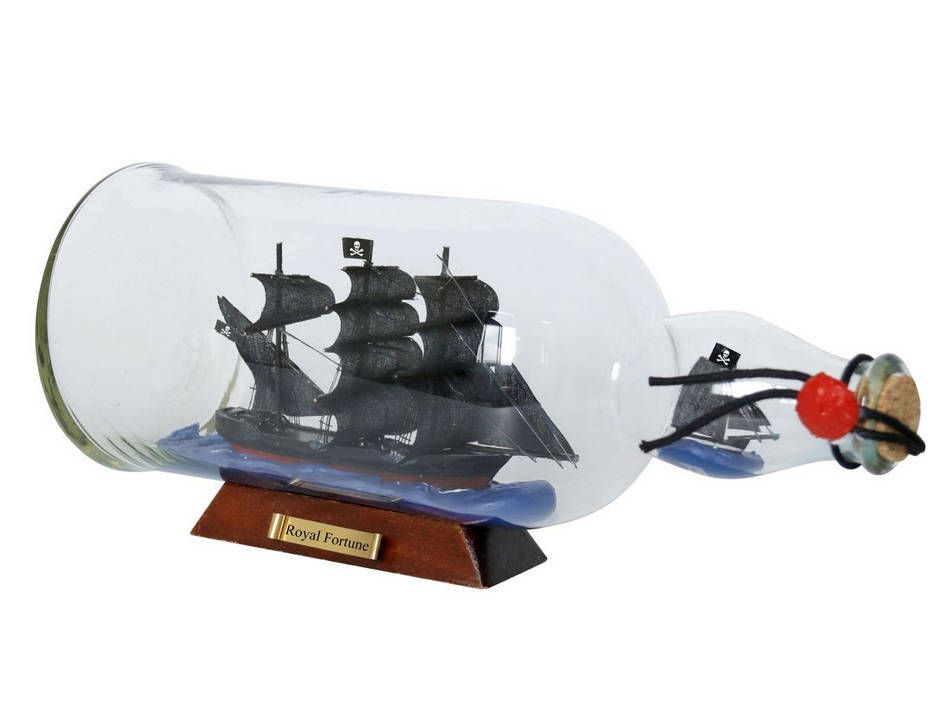 Black Bart's Royal Fortune Model Ship in a Glass Bottle 11"