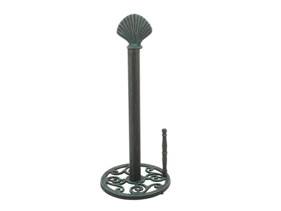 Seaworn Blue Cast Iron Seashell Paper Towel Holder 16"