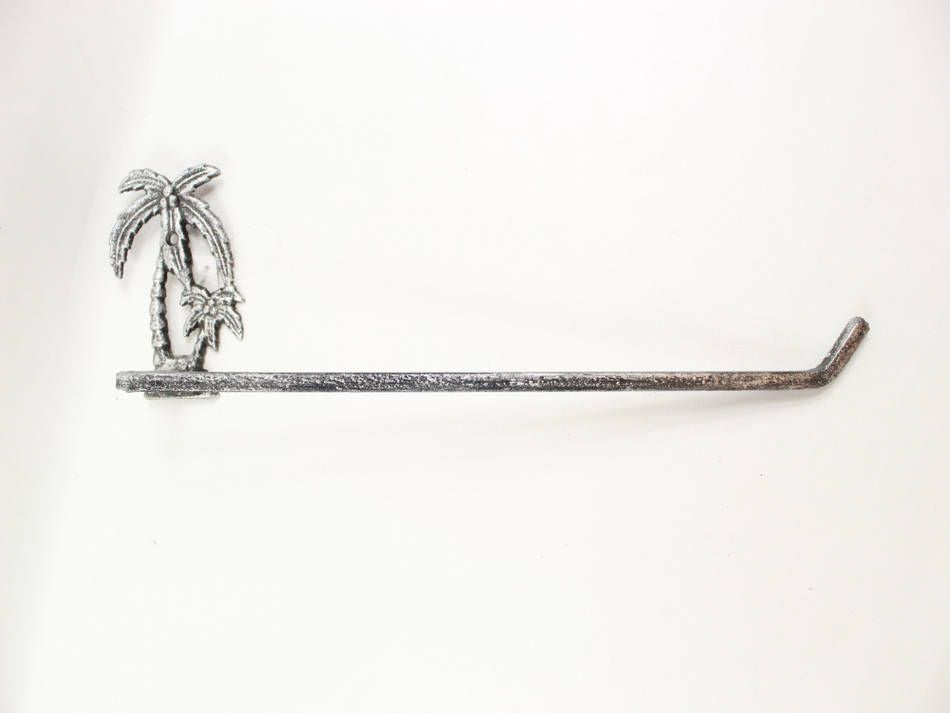 Rustic Silver Cast Iron Palm Tree Wall Mounted Paper Towel Holder 17"