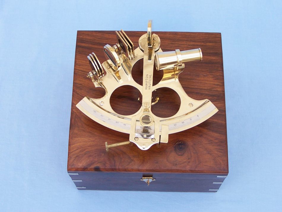 Captain's Brass Sextant with Rosewood Box 8"