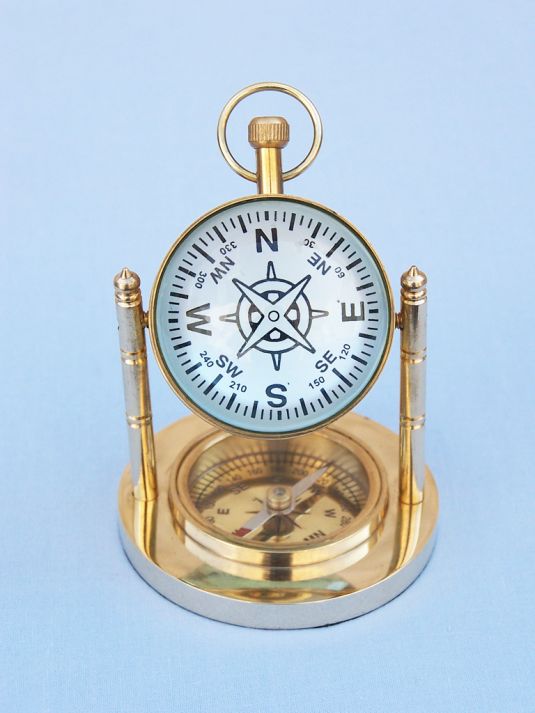 Solid Brass Clock with Compass 5"