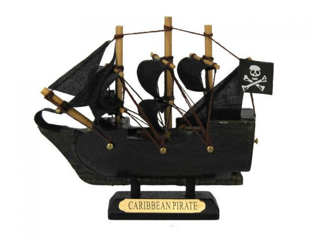 Wooden Caribbean Pirate Ship Model 4"