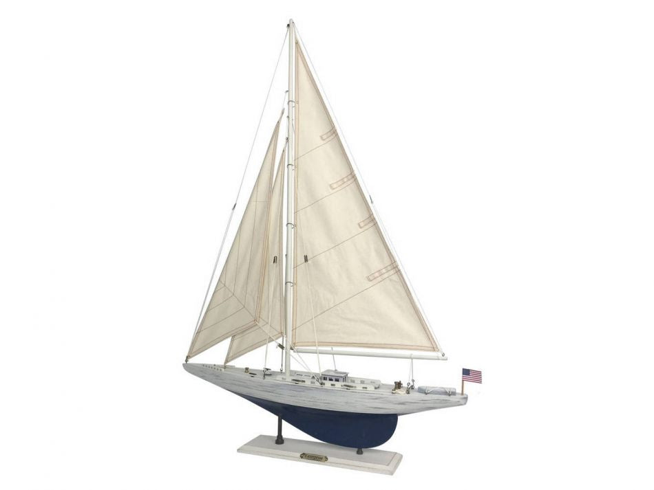 Wooden Rustic Whitewashed Enterprise Limited Model Sailboat 35"