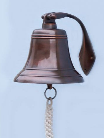 Antiqued Copper Hanging Ships Bell 9"