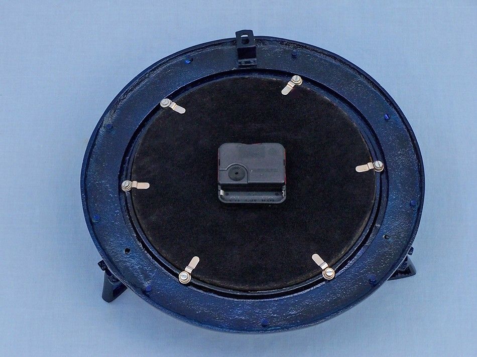 Brass Deluxe Class Porthole Clock 12" - Dark Blue