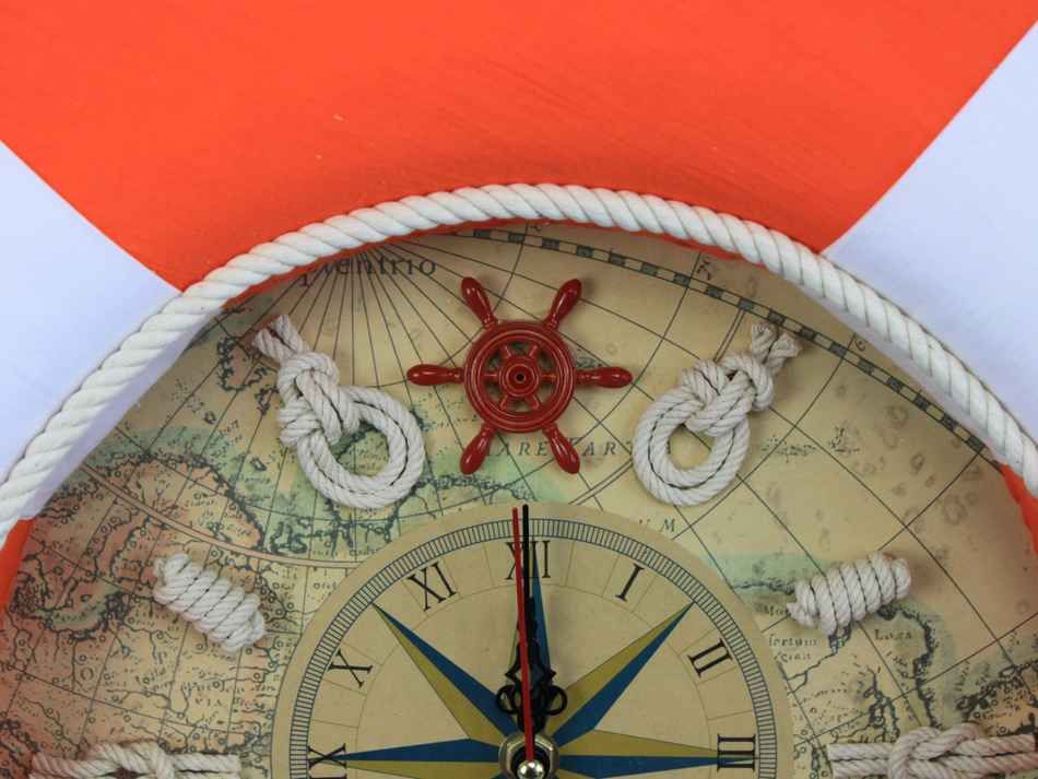 Vibrant Orange Decorative Lifering Clock With White Bands 18"