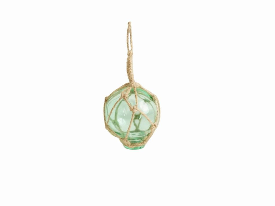 Seafoam Green Japanese Glass Ball Fishing Float With Brown Netting Decoration 2"