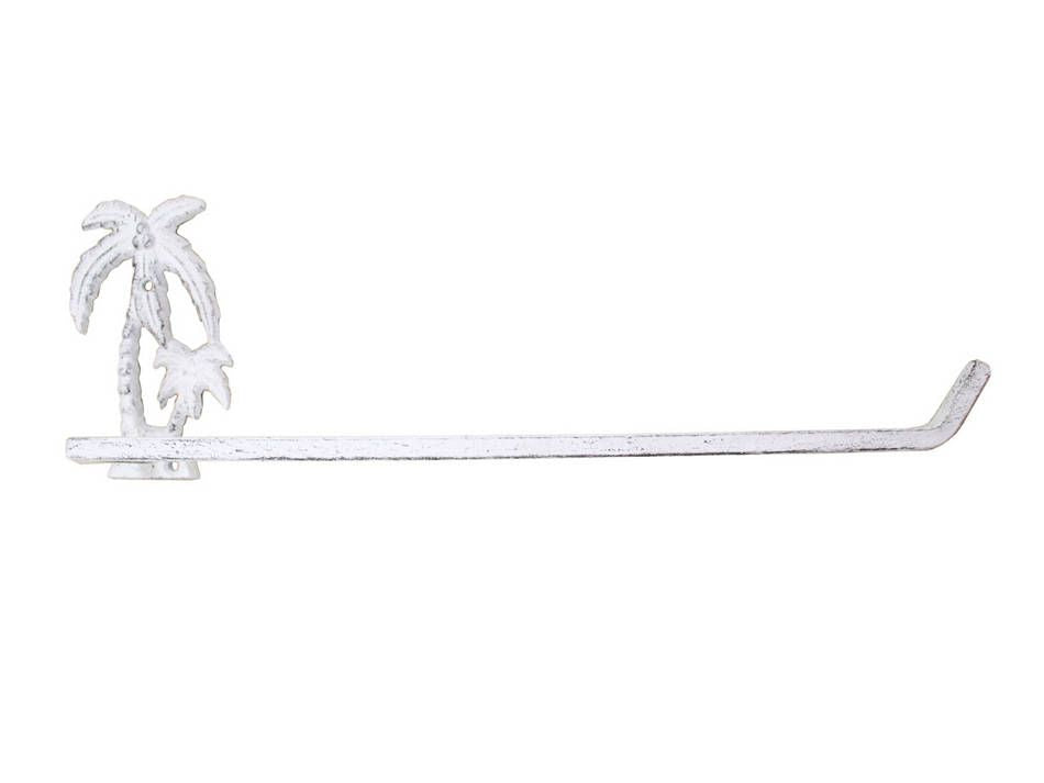 Whitewashed Cast Iron Palm Tree Wall Mounted Paper Towel Holder 17"