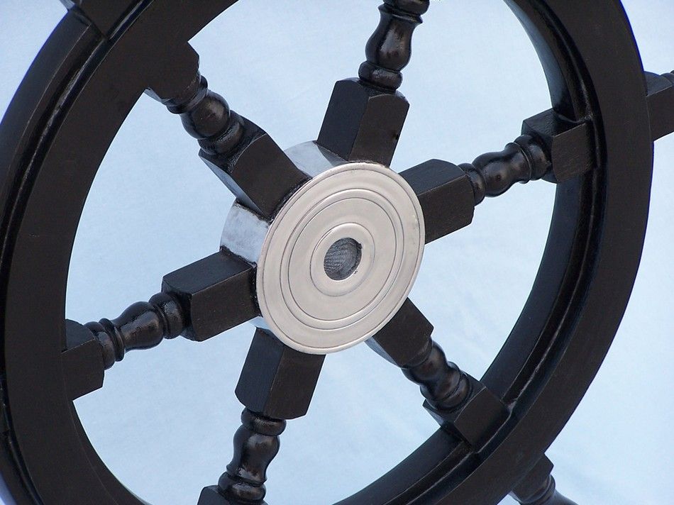 Deluxe Class Wood and Chrome Decorative Pirate Ship Steering Wheel 24"