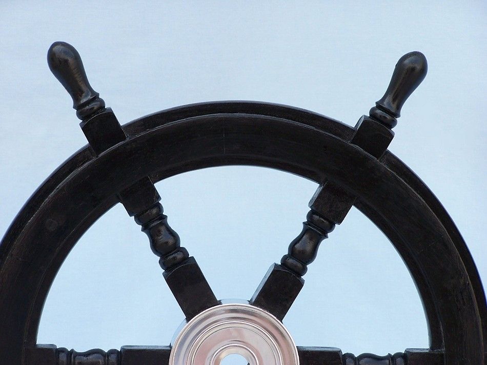 Deluxe Class Wood and Chrome Decorative Pirate Ship Steering Wheel 24"