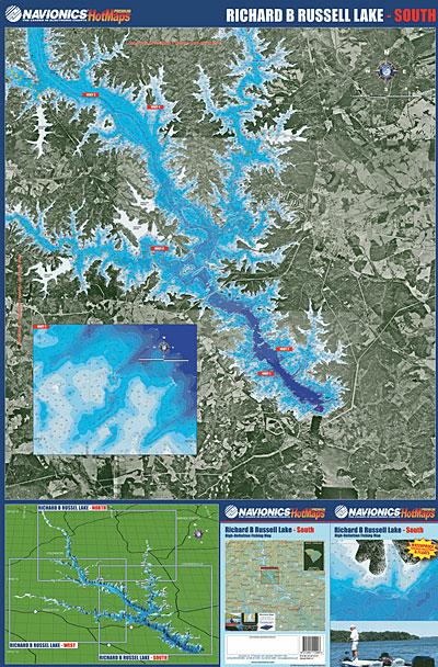 (SC) Richard B. Russell Lake (South Carrolina) fishing map - South, North, and West sheets
