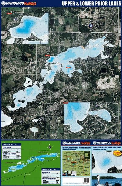 (MN) Upper & Lower Prior and Waconia fishing map