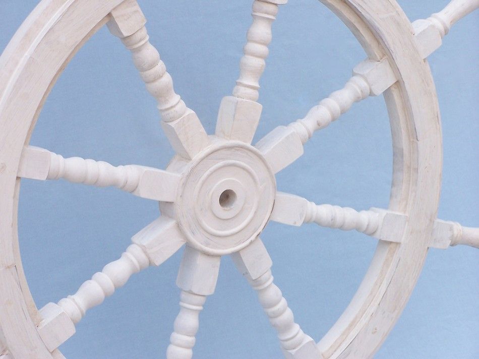 Classic Wooden Whitewashed Decorative Ship Steering Wheel 36"