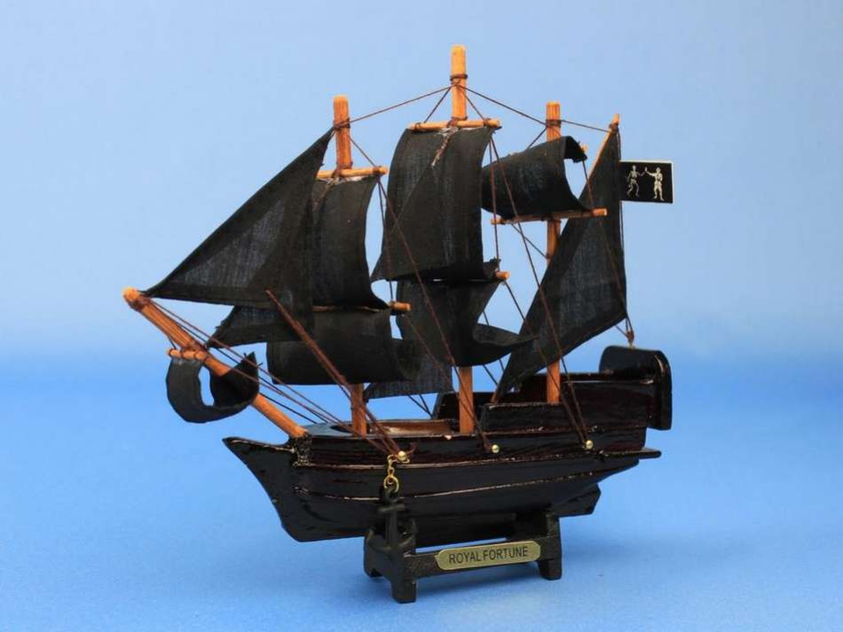 Wooden Black Bart's Royal Fortune Model Pirate Ship 7"