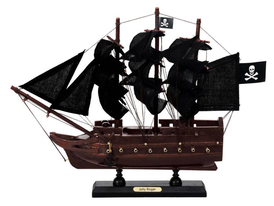 Wooden Captain Hooks Jolly Roger from Peter Pan Black Sails Model Pirate Ship 12"