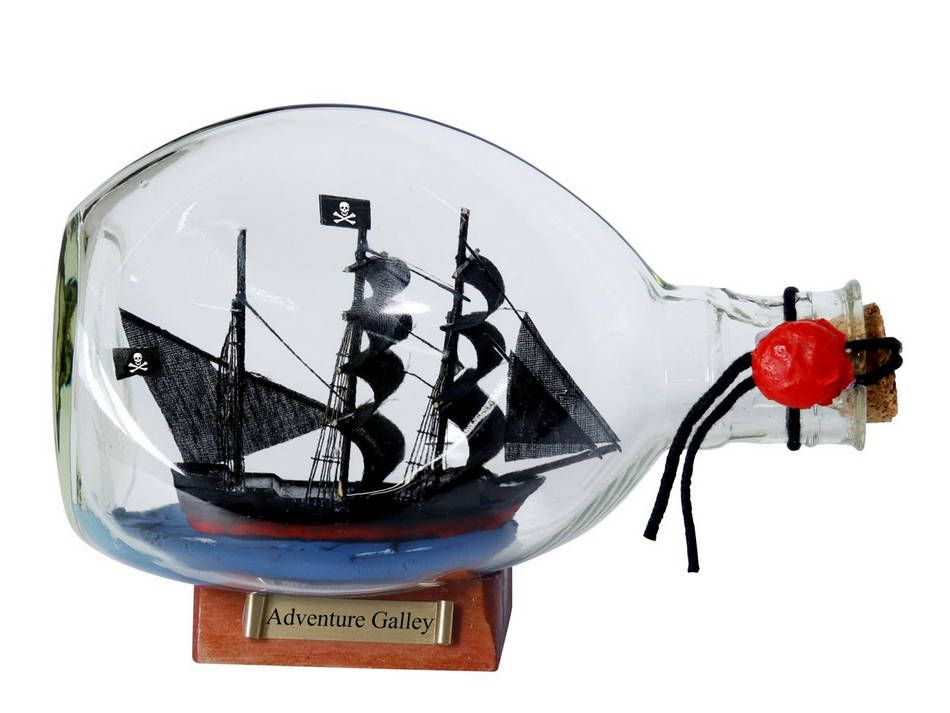 Captain Kidd's Adventure Galley Pirate Ship in a Bottle 7"