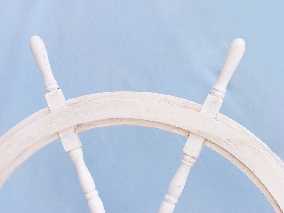 Classic Wooden Whitewashed Decorative Ship Steering Wheel 48"