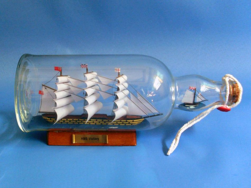 HMS Victory Model Ship in a Glass Bottle 11"