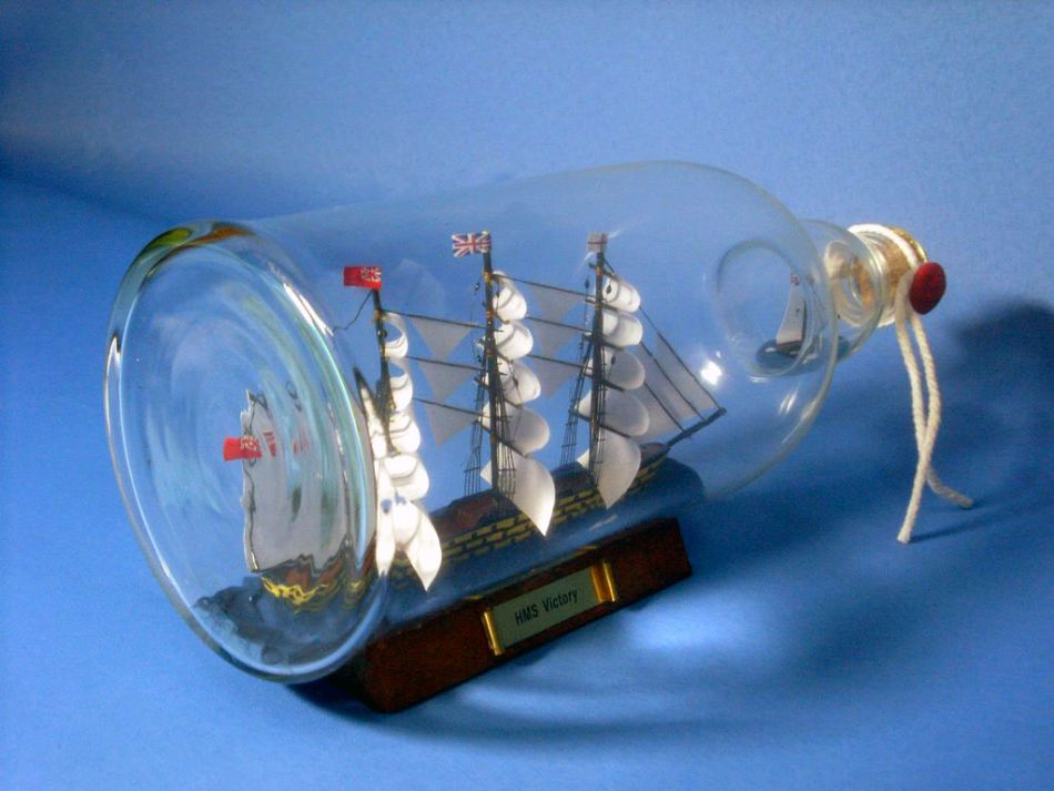 HMS Victory Model Ship in a Glass Bottle 11"