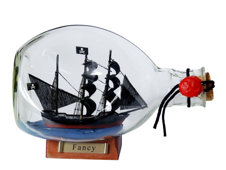 Henry Avery's Fancy Pirate Ship in a Glass Bottle 7"
