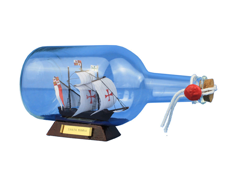 Santa Maria Model Ship in a Glass Bottle 9"