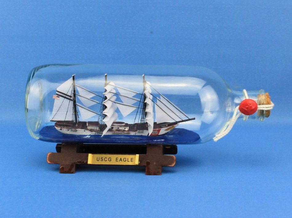 United States Coast Guard USCG Eagle Model Ship In A Glass Bottle 9"