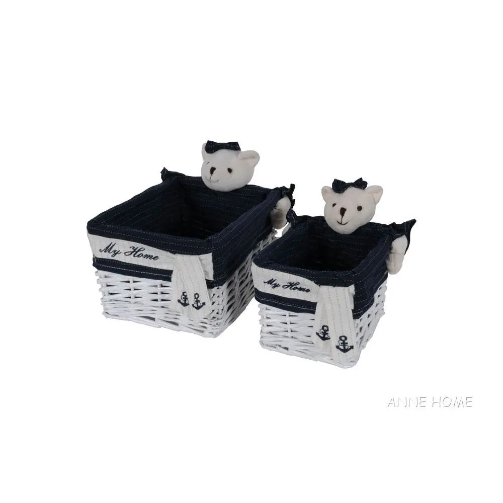 Anne Home - Set of 5 Rectangular Willow Baskets Bear Design