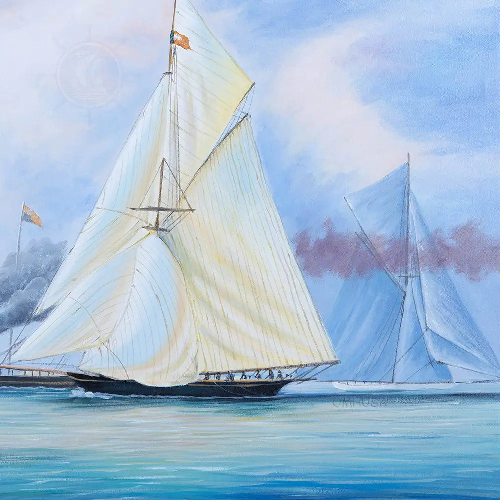 Britannia and Vigilant off the Royal Yacht Squadron's Headquarters - Canvas Painting