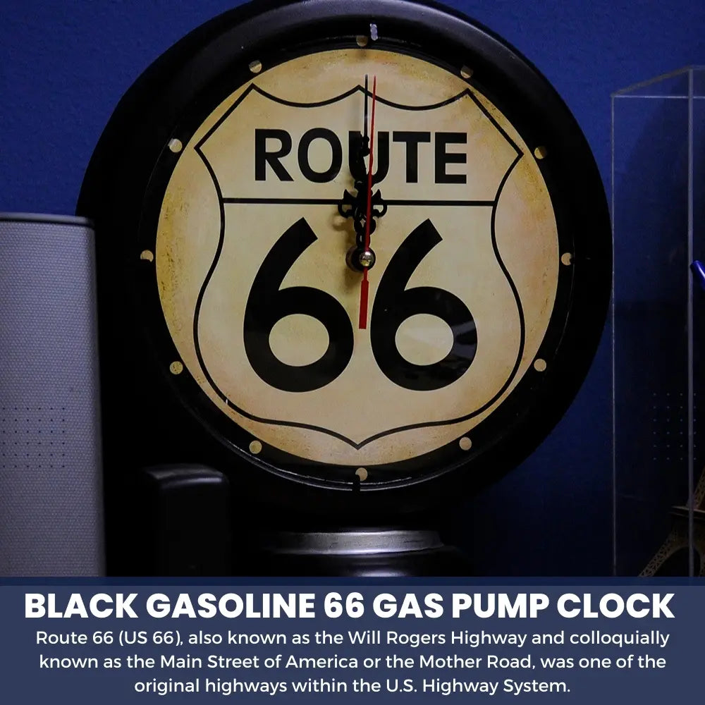 Black Gasoline 66 Gas Pump Clock