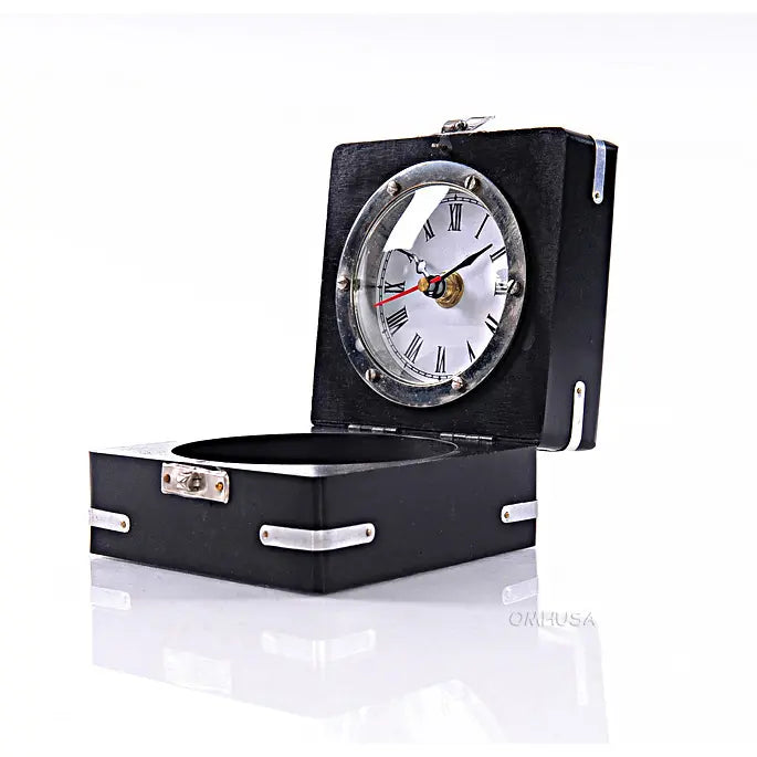 Brass Compass & Clock W/Wooden Case-AK006