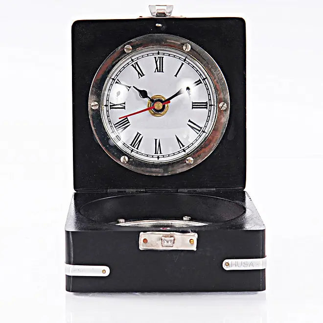 Brass Compass & Clock W/Wooden Case-AK006