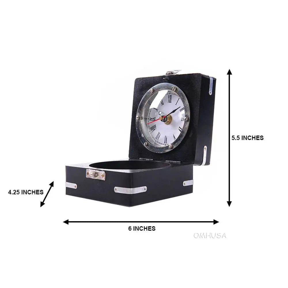 Brass Compass & Clock W/Wooden Case-AK006