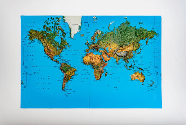 World Natural Color Raised Relief Map 20 x 13" (no border)