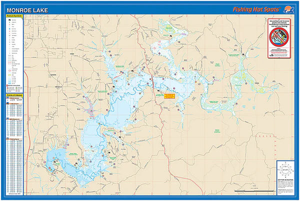 Monroe Lake Fishing Wall Map-L192