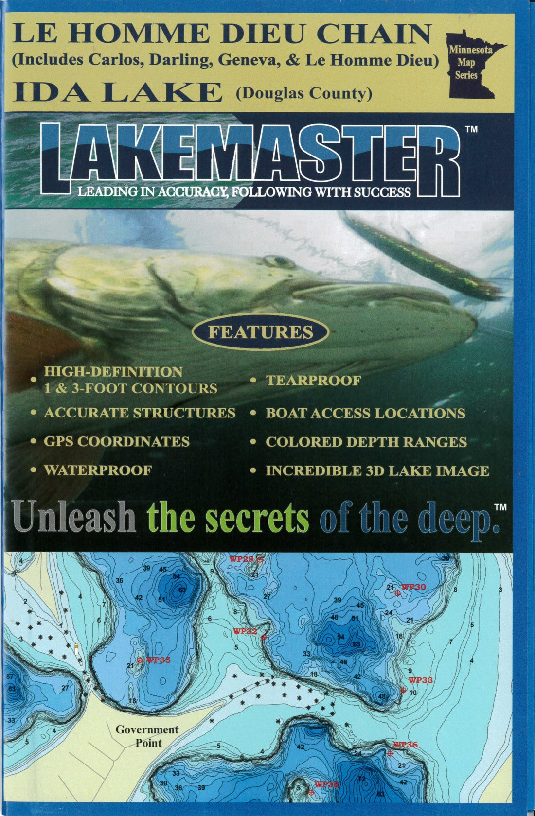 Le Homme Dieux Chain/Lake Ida Douglas Co Fishing Map