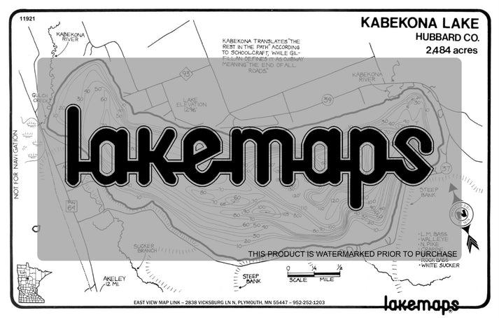 Hubbard County, MN - KABEKONA - Lakemap - 11921 Fishing Map