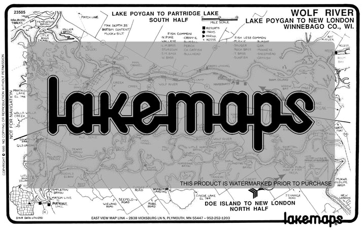 Winnebago County, WI - WOLF RIVER (Poygan to New London) - Lakemap - 23505