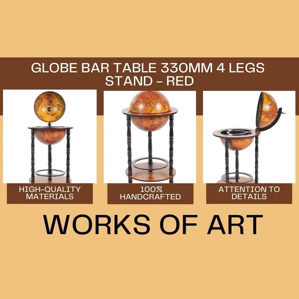 World Globe Bar Table 4 Legs Stand - Red-NG018