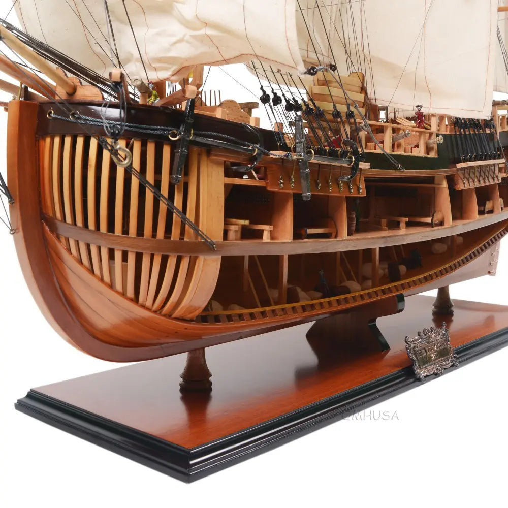 HMS Endeavour Model Ship With Open Hull Display