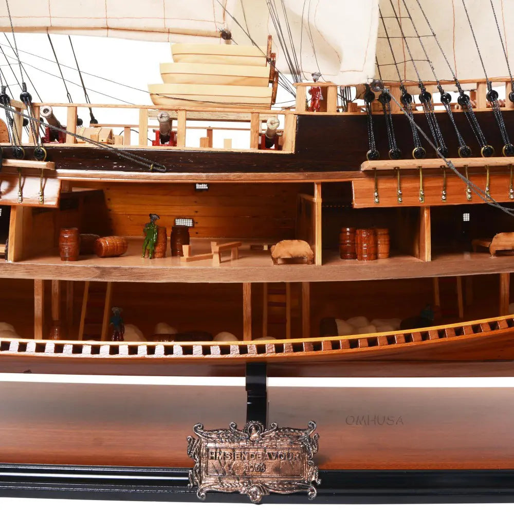 HMS Endeavour Model Ship With Open Hull Display